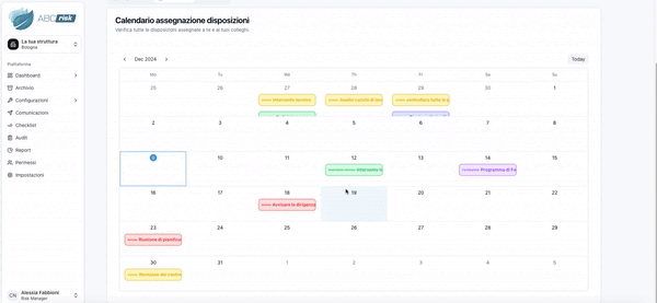 Vista calendario per disposizioni